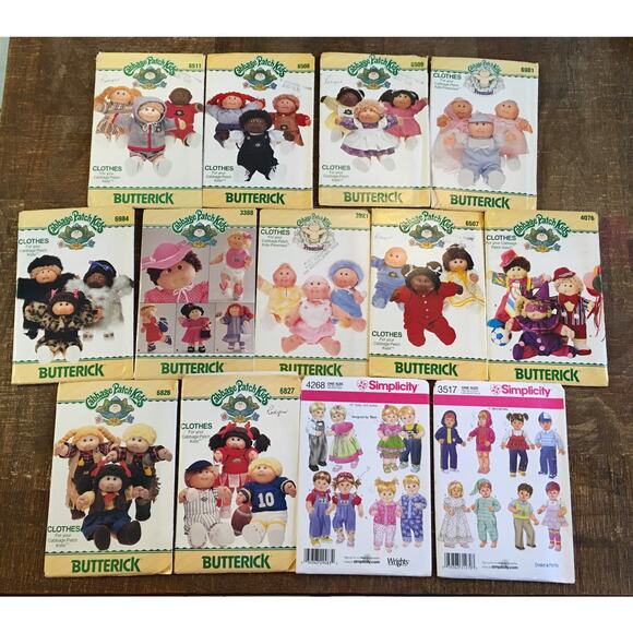 *Lot of 13* Butterick Sewing Patterns Cabbage Patch Kids 15 in Doll Clothing CUT - Picture 1 of 5